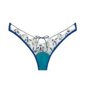 For Love And Lemons Wrap Irate Embroidered Thong Panty Blue Green XS NEW